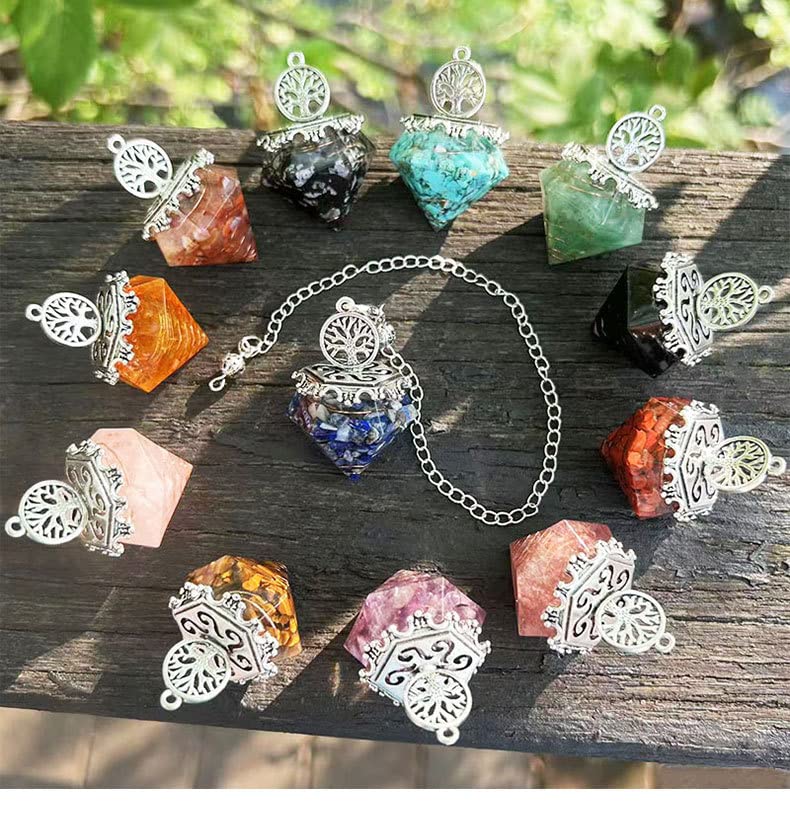 [Magic of Sedona] Diamond-Shaped Orgonite Pendulum with Obsidian and Tree of Life Design, Power Stone, Dowsing, Divination, Orgone Power