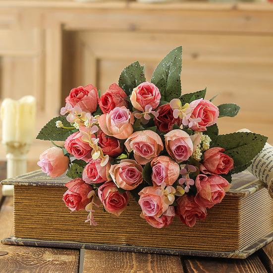 Artificial Roses Bunch Reusable Fake Flowers Maintenance-Free Faux Rose Bundle for Table
