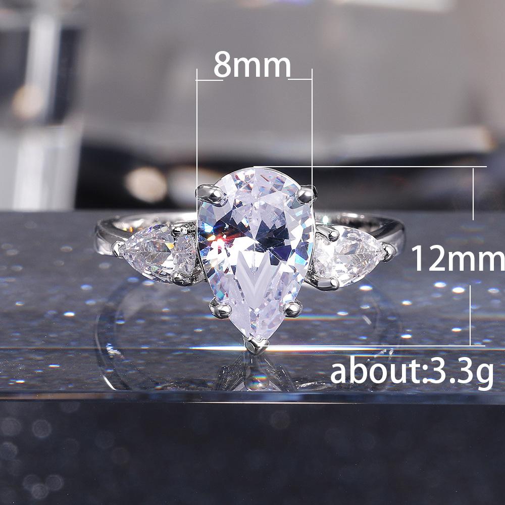 Luxury New, Niche Design Water Drop Zircon Engagement Ring, Fashion ins Wind Pear Shaped Zircon Ring