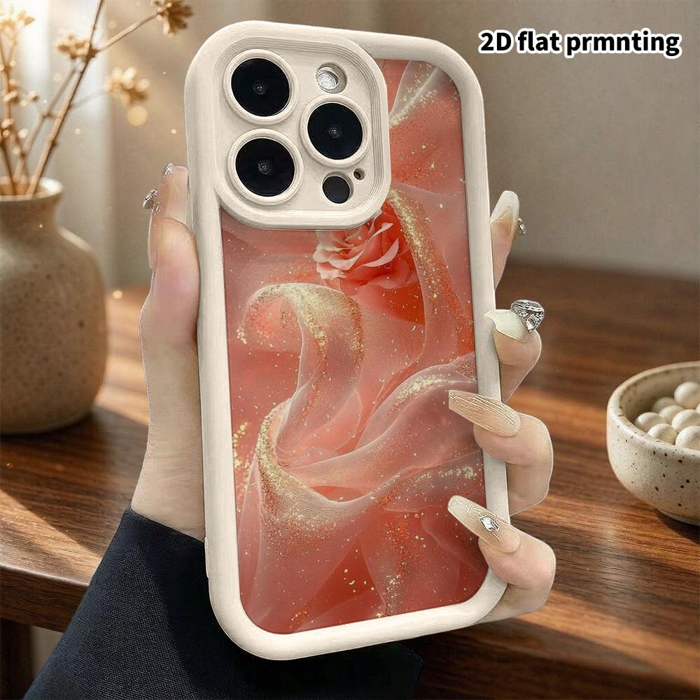 Phone Case: 2D Flat Design Suitable for iPhone 18 17 16 15 14 13 Pro Gradient Protective Case, Misty Rose, Christmas and Halloween Gifts