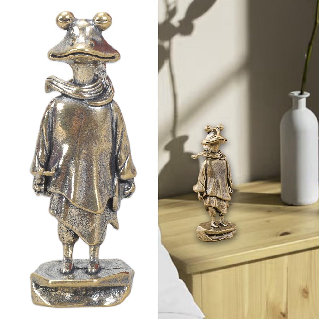 Antique Styles Frogs Swordsman Statue Vintage Brass Frogs Standing Miniature Figurine for Art Lover and Collectors Gift