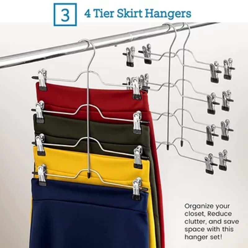 4-Layer MultiFunctional Stainless Steel Clothes Hangers With 8 Clips Pants Storage Rack Closet Organizer Space Saving 1PC