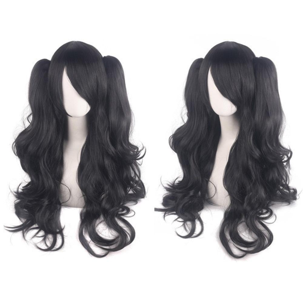 80cm Long Curly Cosplay Wig with 2 Ponytails Women Layered Wigs Pink Blue Gold Curly Wigs  Carnival