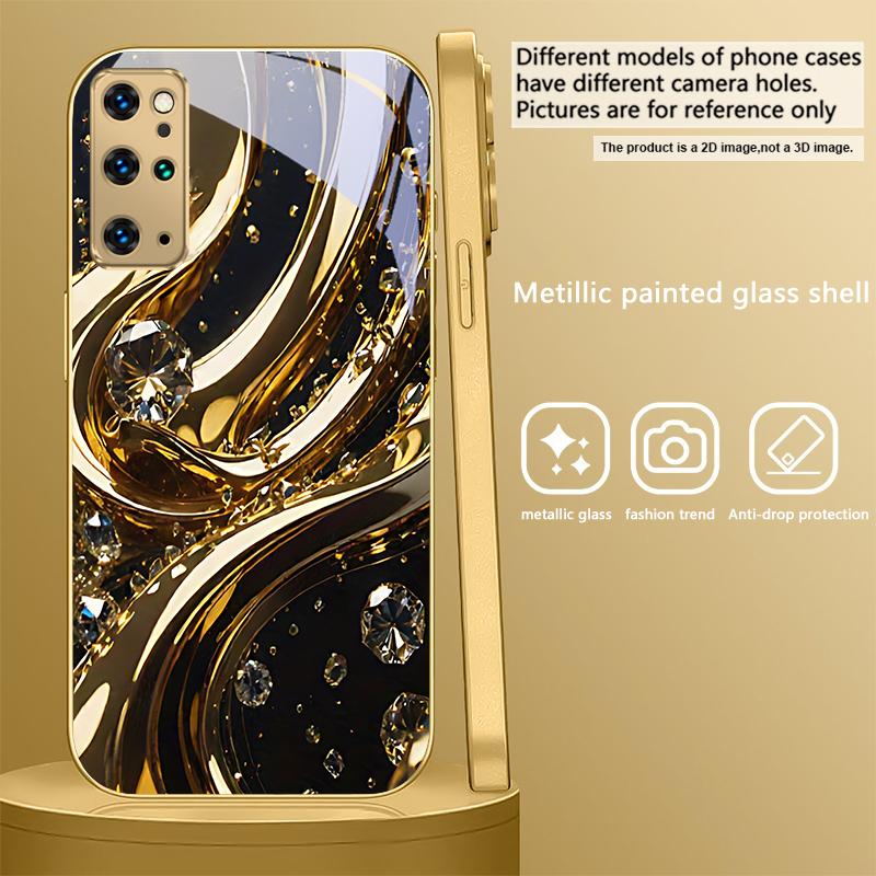 Golden Splendor and Crystal For Samsung Galaxy S20 FE S21 S22 S23 Plus S24 Ultra 25Ultra S21+ S9+ 22Plus Golden glass phone case