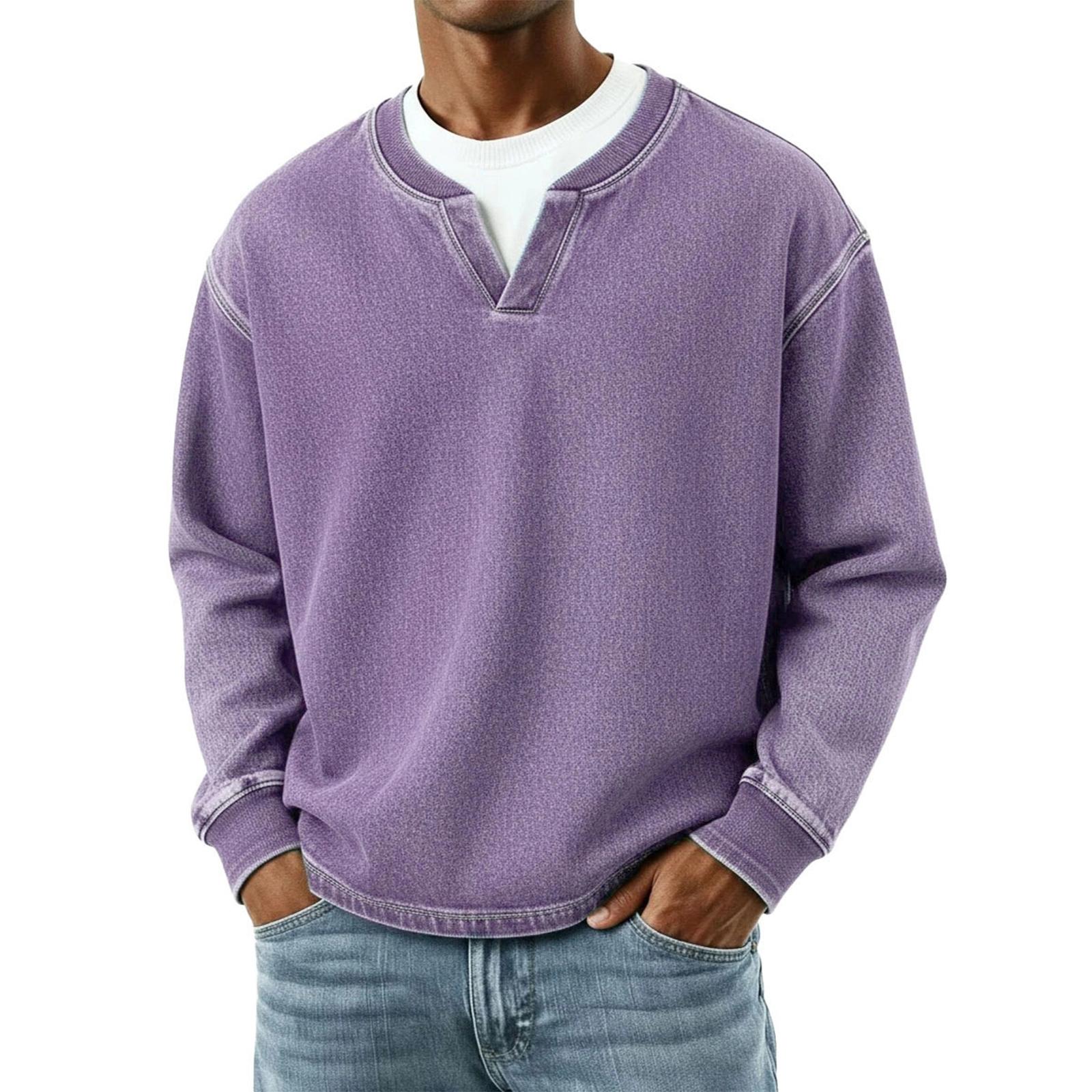 

Мужская мода Однотонный Круглый вырез Длинный рукав Повседневная мода Универсальный Длинный рукав Свободная футболка Топ XL фиолетовый