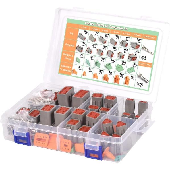 174 Stück 12 Kits DT-Serie DT-Steckverbinder-Kit 2 3 4 6 8 12-Pin-Steckverbinder mit Größe 16 gestanzten Kontakten für Deutsch-Steckverbinder, IP68 Wasserdicht Automobil