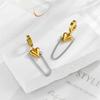 Gold Plated 3D Heart Chain Tassel Drop Earrings with Cubic Zirconia for Women Stainless Steel