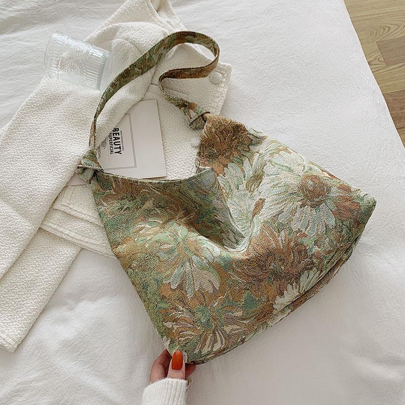 

Ретро-сумка для отдыха, модная холщовая сумка с принтом, женская сумка под мышкой, изысканная сумка через плечо, женская сумка для покупок большой емкости зелёный