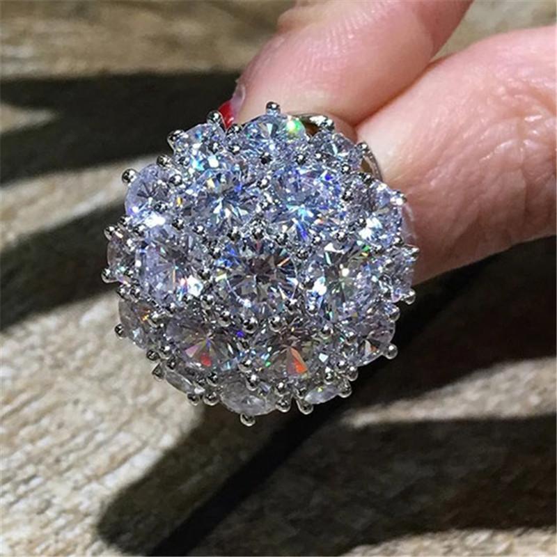 Sterling  Big Round Shaped Rings for Women with Dazzling Crystal Cubic Zirconia Gorgeous Female Accessories