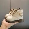 Girls Winter Add Plush and Thick Warm Boots Anti Slip Baby Walking Shoes Trend All-match Black Princess  Leather Boot