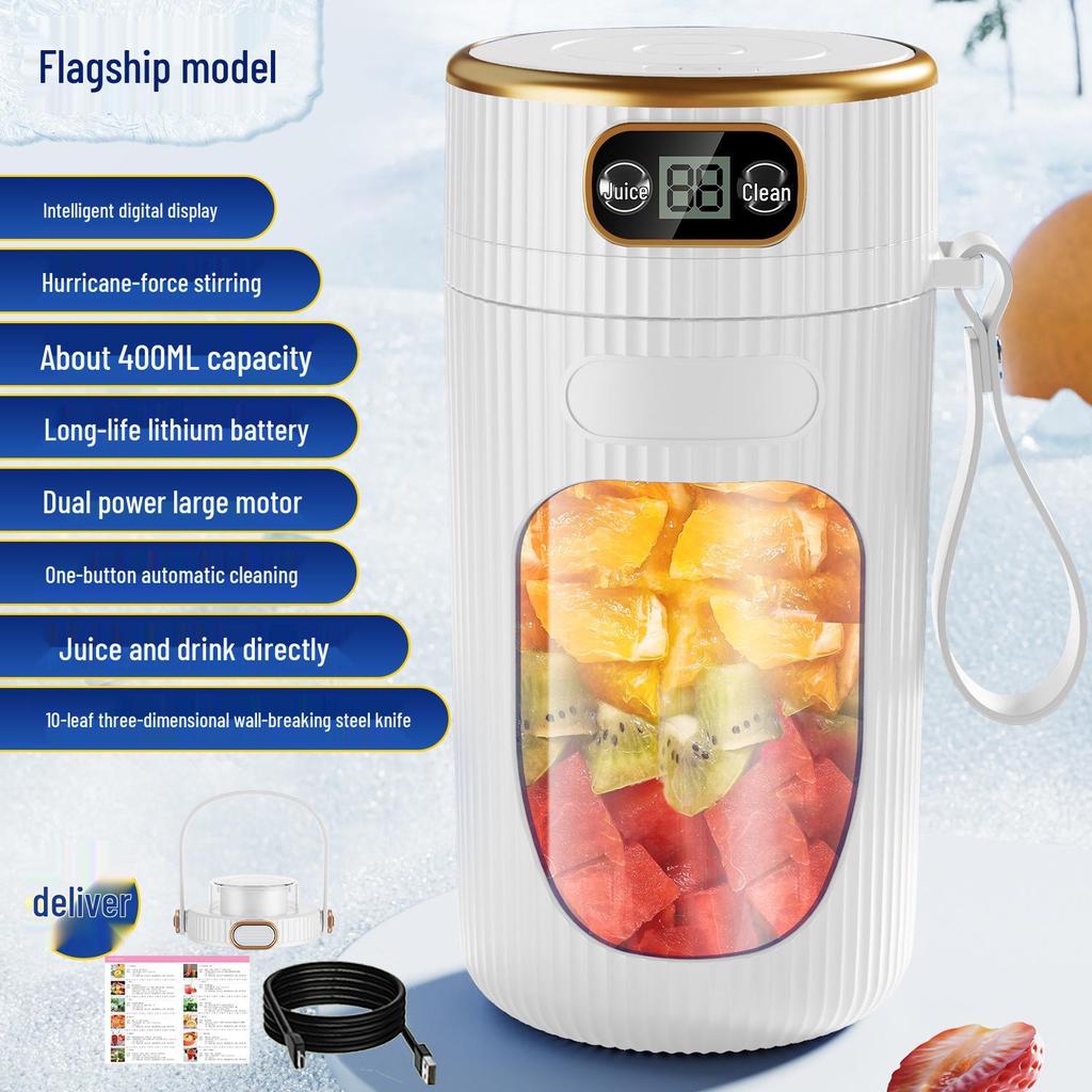 Portable Rechargeable Fruit Juicer with Screen - Ideal for Ice Crushing and Perfect for Smoothies and Shakes.