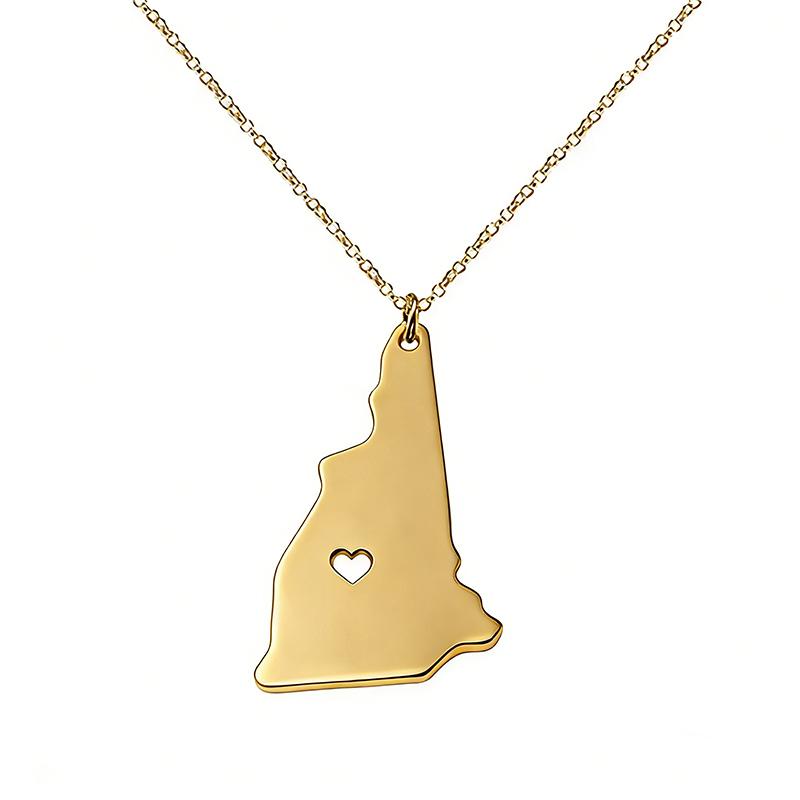 United States New Hampshire Map Pendant Necklace Stainless Steel Map Jewelry Accessories золотой