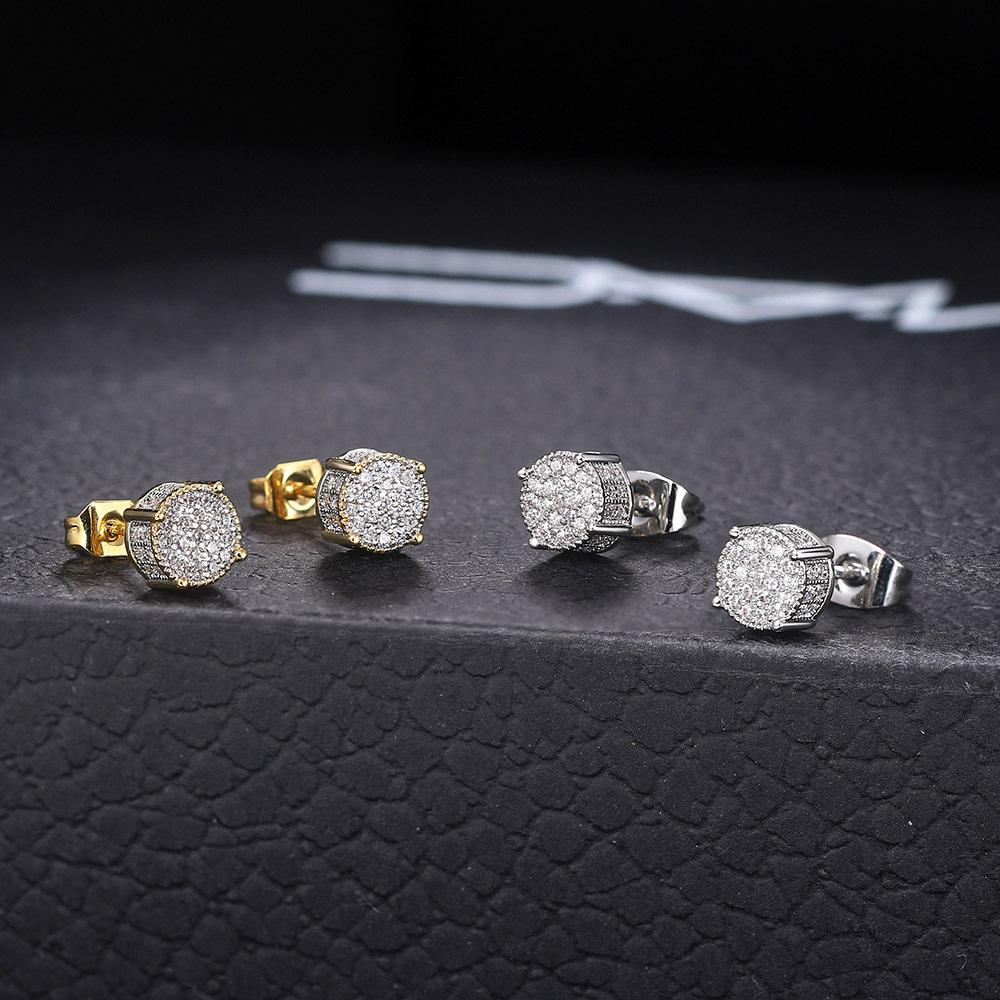 Hip-hop Stud Earrings Full of Diamonds and Micro-gold-plated Men's Earrings Trendy Jewelry