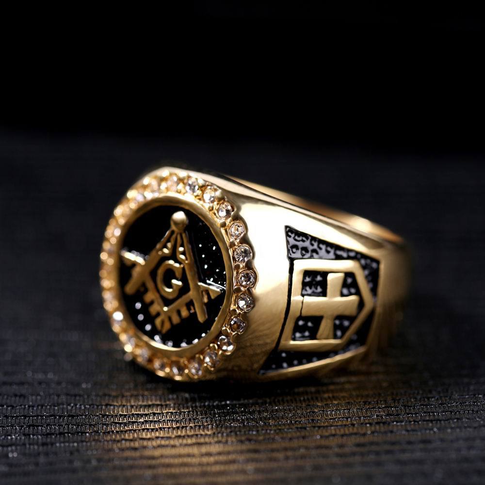 Fashion Jewelry Men Vintage Charm Mason Freemason Masonic Rings Punk Stainless Steel Gold Color Ring For Mens Jewelry