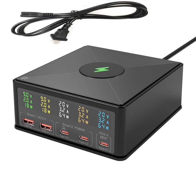 

LCD Display 160W GaN USB Charger Station PD 65W TYPE C 65W Fast charging Hub USB C QC3.0+15W Wireless Charger For Phone Laptop US