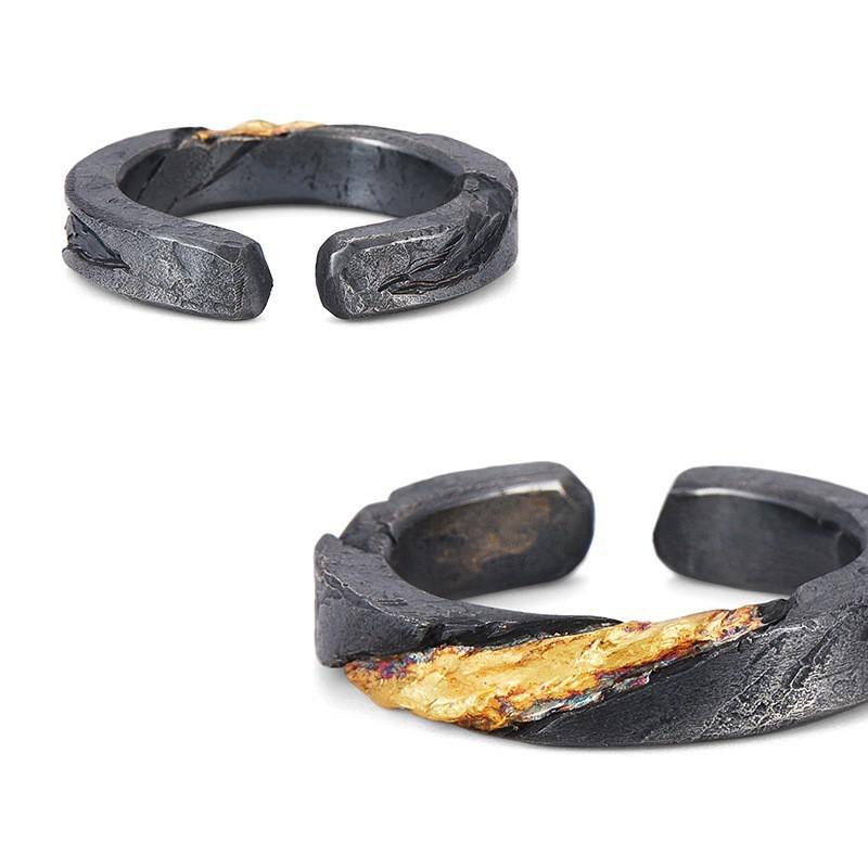 Adjustable Sterling Geometric Ring Men Women Vintage Retro Style Handmade Black Oxidized Finish