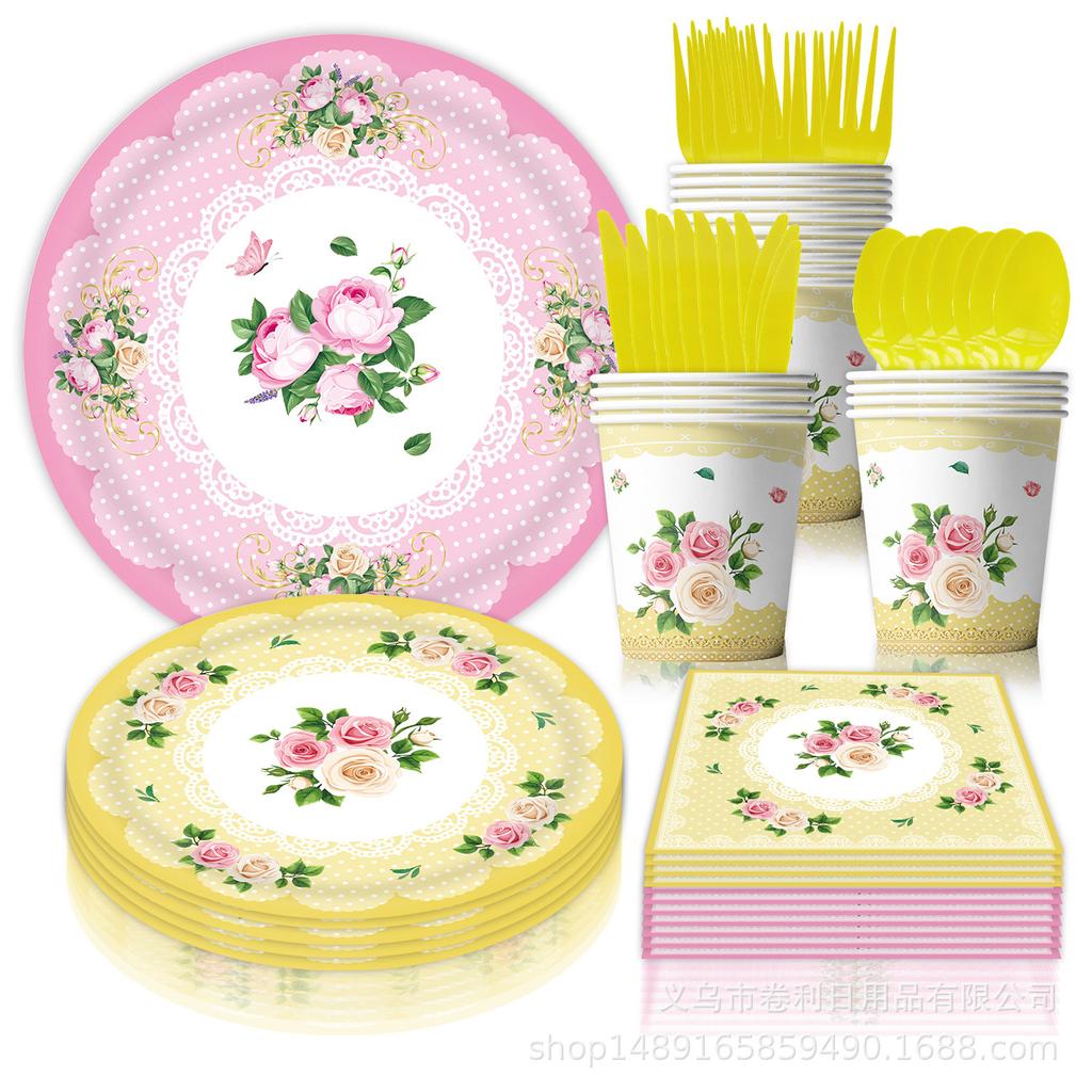Spring Tea Party Theme Party Supplies Birthday Decoration Tea Party Party Arrangement Tableware Knives Forks Spoons