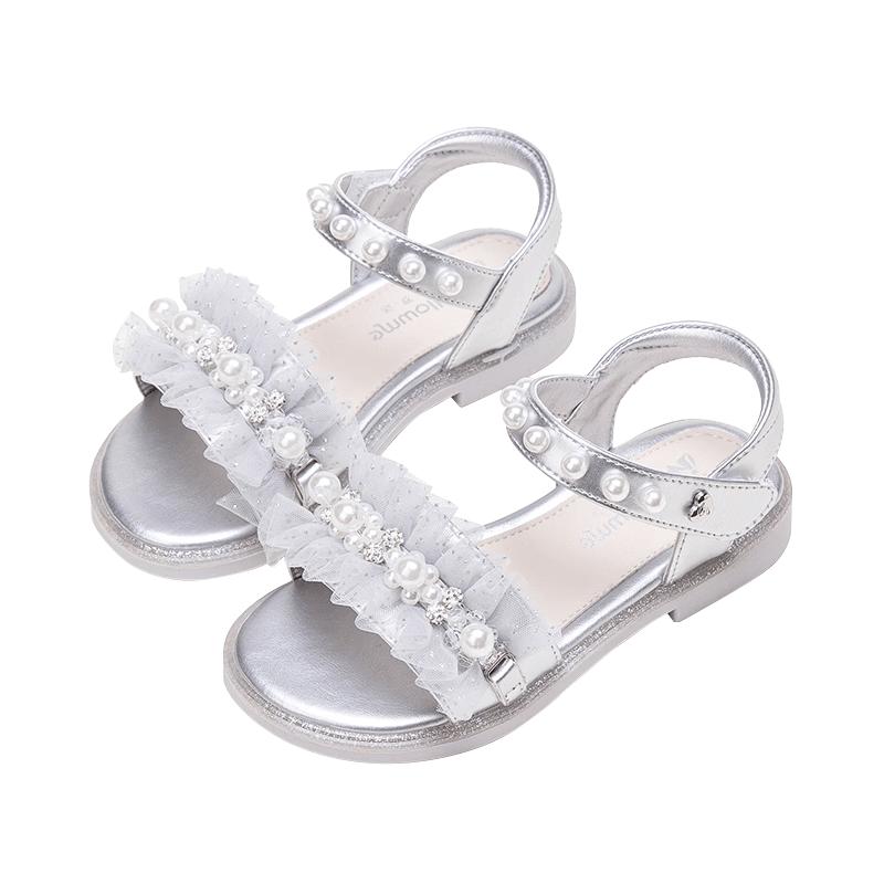 Girls Soft-Sole Pearl Princess Sandals 36 серебряный