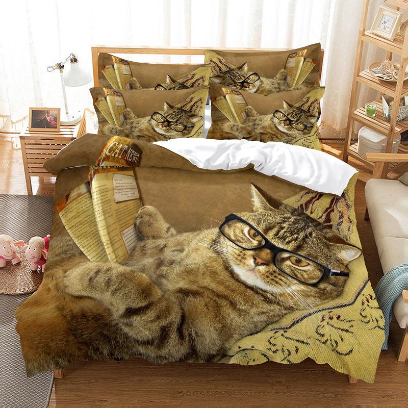 Comforter Cat Cute Kitty Theme Bedding Set For Kids Girls 2/3Pcs Single Double Queen King Size Comforter Bedclothes