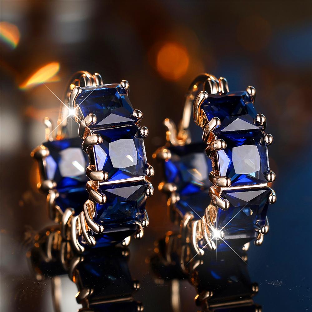 Crystal Green White Blue Square Zircon Stone Hoop Earrings For Women Fashion Female Gold Color Wedding