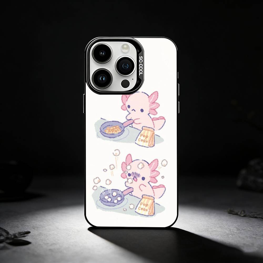 Cartoon Cute Axolotl Phone Case For iPhone 17,16,15,14,13,12,11 Plus,Pro Max,XS,Colored silver phone case