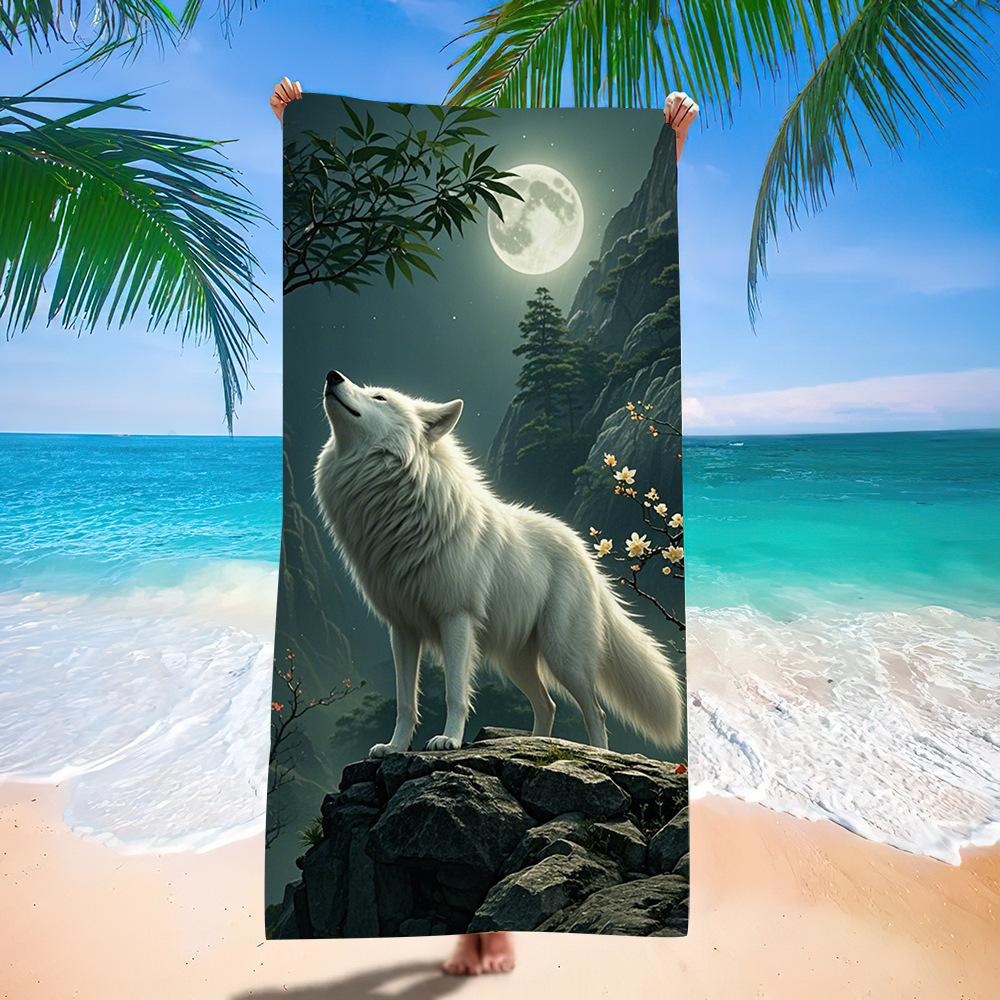Wolf Beach Towel Class A European And American Microfiber Bath Towel Adult Men And Women Summer Printed Towel