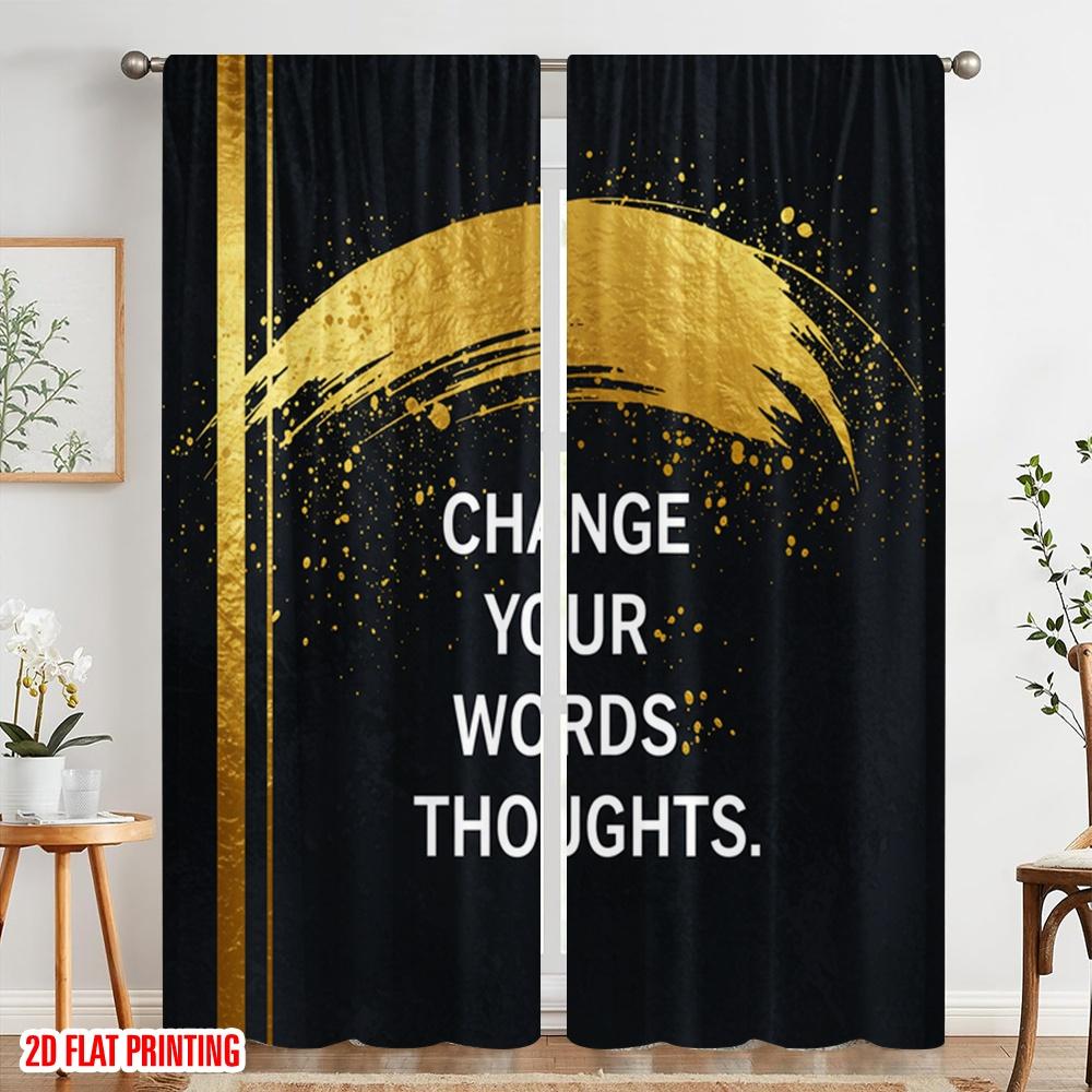 2pcs 2D flat printing Curtains Change Your Words Thoughts Polyester Without Electricity Holiday Decorations Use for Holiday