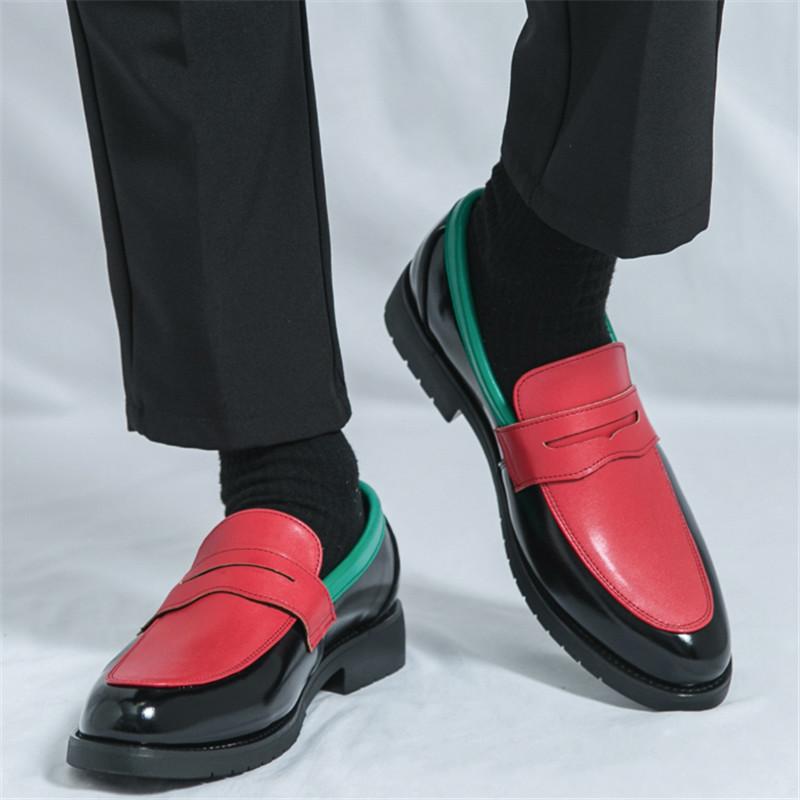 Designer New Men Pointed Mixed Color Patchwork Dress Casual Shoes Male Penny Loafers Wedding Dress Business Homecoming Footwear