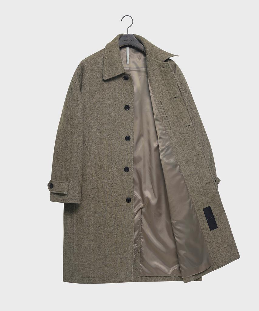 Noirer Wool Silk Herringbone Balmacaan Coat (Beige)