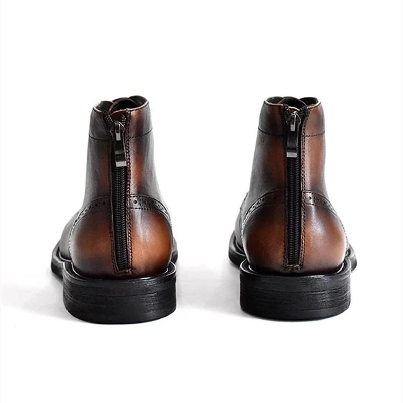 Fashion Handmade Designer Pointed Toe Men Brogues Boots Luxury Premium Top Layer Cowhide Genuine Leather Lace Up Dress Shoes for Men