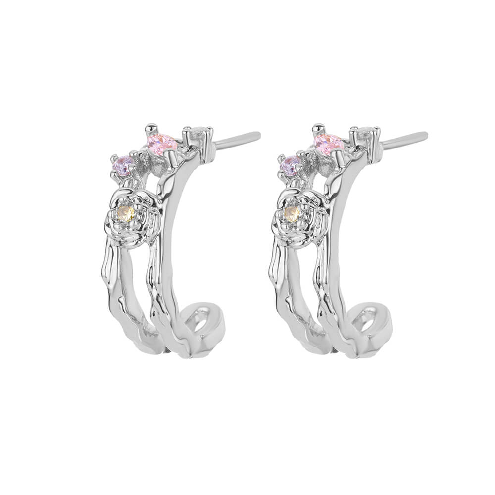Orecchini a Bottone Fioriti in Acciaio Inossidabile per Donna Zircone Colorato Placcati Oro Estetici Orecchini alla Moda Gioielli di Natale Matrimonio