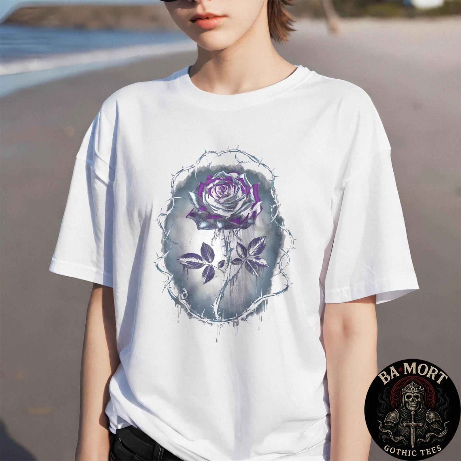 Rose Sad Goth Emo Aesthetic 100% Cotton T-shirt Mens Tees Top 4XL