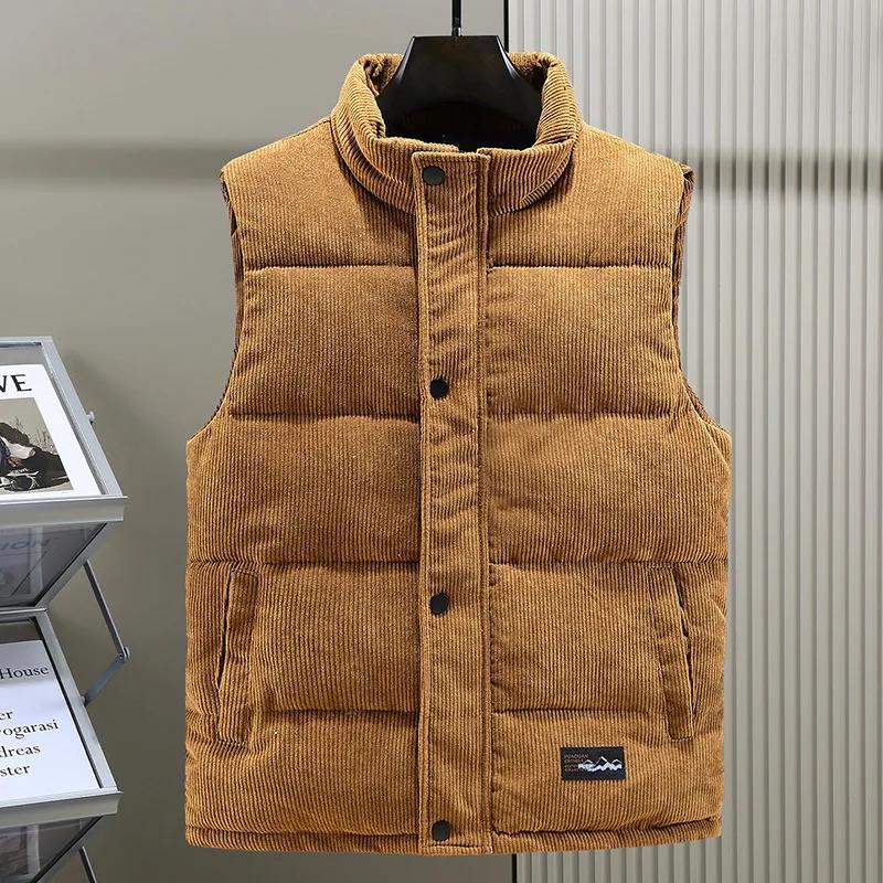 Padded Vest Men Zipper Winter Thick Warm Corduroy Sleeveless Jacket Male Autumn Casual Waistcoat Golf Work Wear Coat