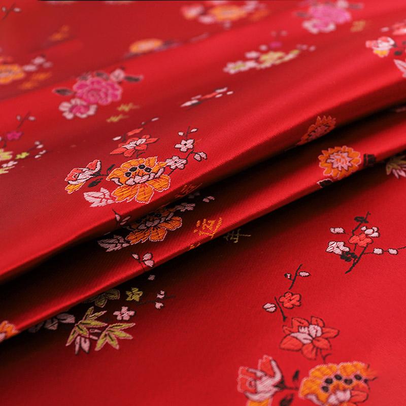 100*90cm Rayon Brocade Fabric For Sew Chinese Red Tang Suit Cheongsam Sheet Dress Costume Silk Like Damask Jacquard Satin Fabric