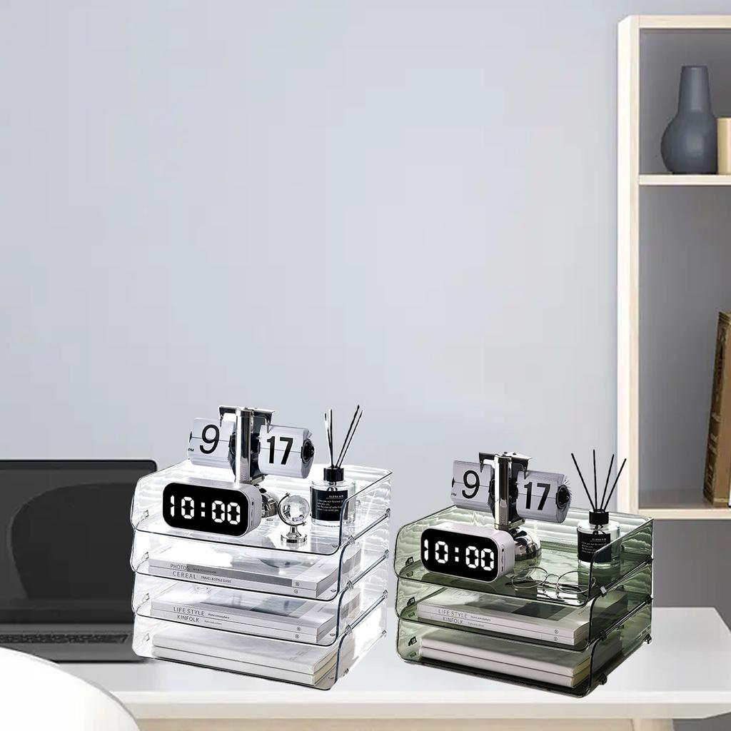 A4-papiroppbevaringsboks Stablebar plast Stor åpning Enkeltlags skrivebordsfilorganisering for kontor