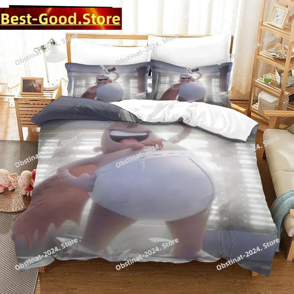 Fashion Cartoon Kawaii Captain Underpants Bedding Set Printed Comforter Quilt Bed Cover Pillow Case 3 Pieces Set Kids Adult Size