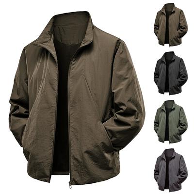 Men's Casual Loose Thin Stand-up Collar Jacket, Men's And Windproof Zipper Color Coat