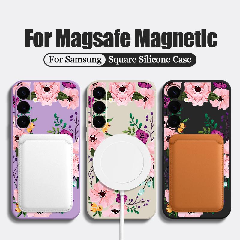 Peony Flower Case For Samsung Galaxy S25 S24 S23 S22 Ultra Plus S24 S21 FE For Magsafe Wireless Charge Magnetic Soft Phone Cover