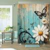 White Chrysanthemum Butterfly Theme Shower Curtain With Hooks For Room Home Hotel Machine Washable Curtain Bathroom
