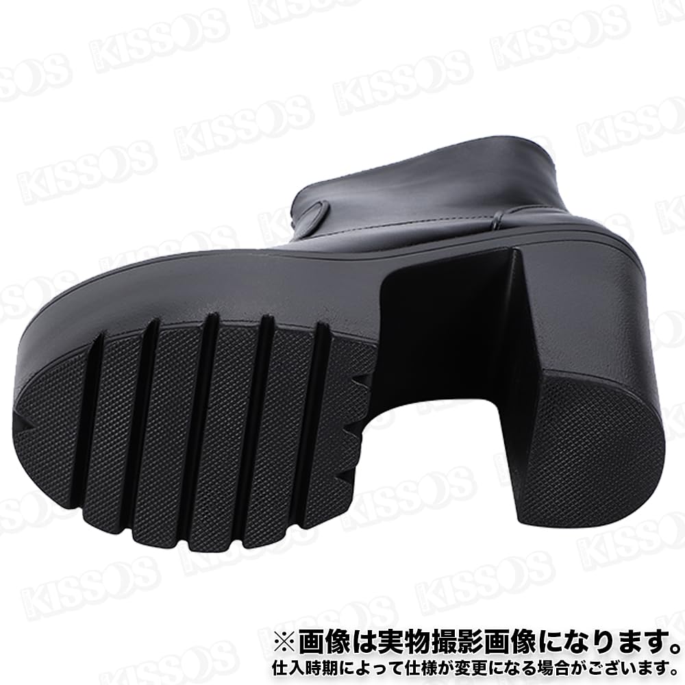 KISSOS Women's Ankle Boots with Platform Sole, Thick Heel, 15cm, Side Zipper, Leg-Lengthening, Simple Design (Size 23.0cm (36))