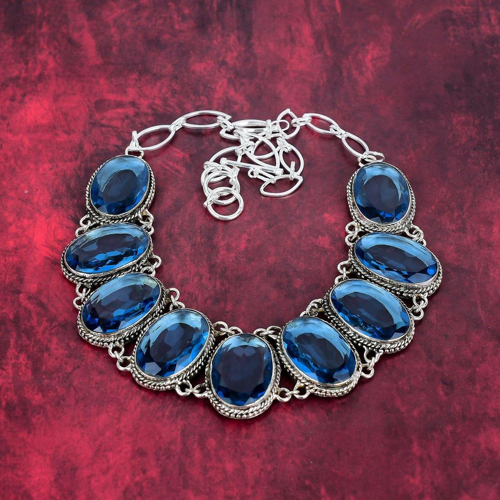 Tanzanit handgjort ädelstenshalsband, 925 solid sterling silver halsband antika smycken, justerbar kedja halsband Engagement Present