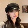 Korean Style Pu Leather Beret British Style Painter Hat Fashion Wool Octagonal Hat  Girl