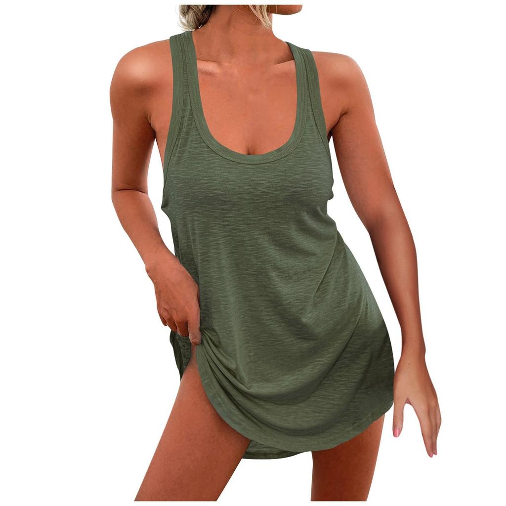Ladies' Solid Color U-neck Sleeveless I-shaped Top Dress