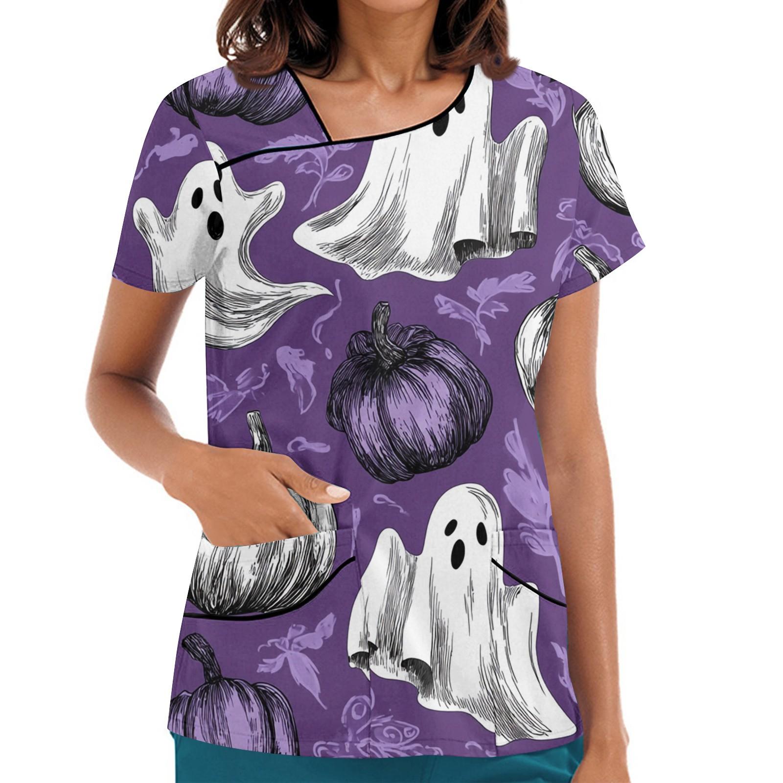 

Жіночий робочий одяг з принтом, похилим коміром і двошаровими кишенями, базовий верхній пуловер XXL фіолетовий