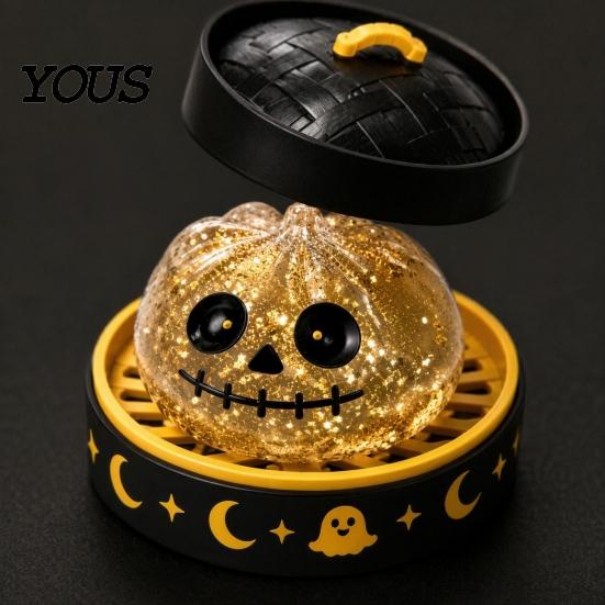 Soft Squishy Halloween Decorations Decompression Toy, with Glitter Dumpling Pumpkin/Eyeball/Ghost Shape, Toys Stress Relief Sensory Fidget for Holiday