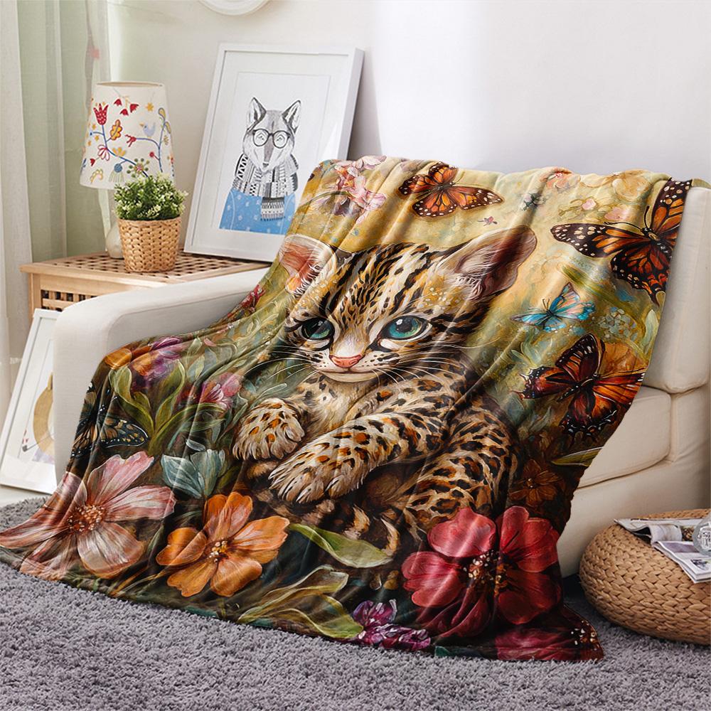 Coperta in Flanella con Stampa di Gatti Bianchi, Alta Qualità, Confortevole per Tutte le Stagioni, Decorazione per la Casa, Calore e Comfort, Perfetta per Regali di Natale