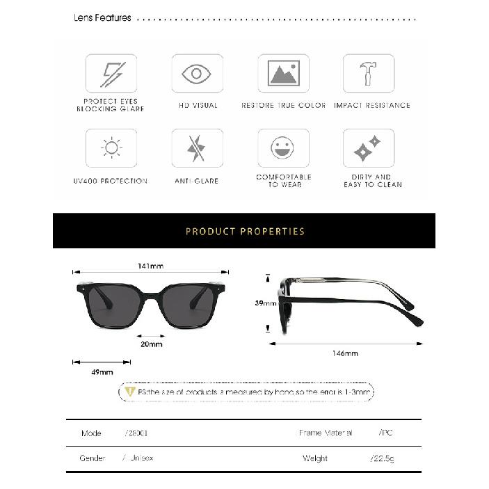 TR90 Frame Sunglasses, Unisex, Square Design, Large Frame, Slimming Effect, Suitable for Driving and Fishing