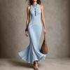 New European and American Collar Sleeveless Retro Women's Clothing Independent Station Ribbed Sleeveless Long Dress