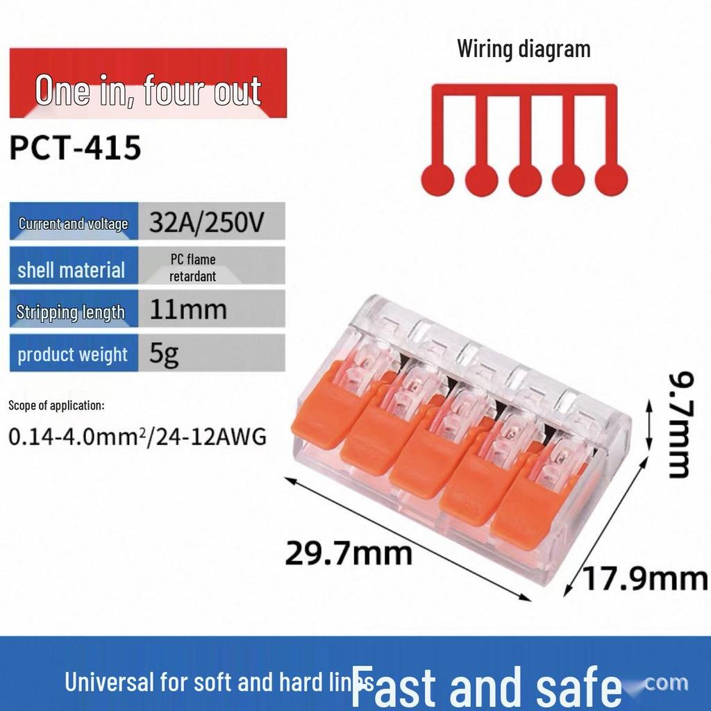 Box of 75 PCT Quick Connect Transparent Push-in Wire Connectors for Lighting Fixtures and Parallel Connections