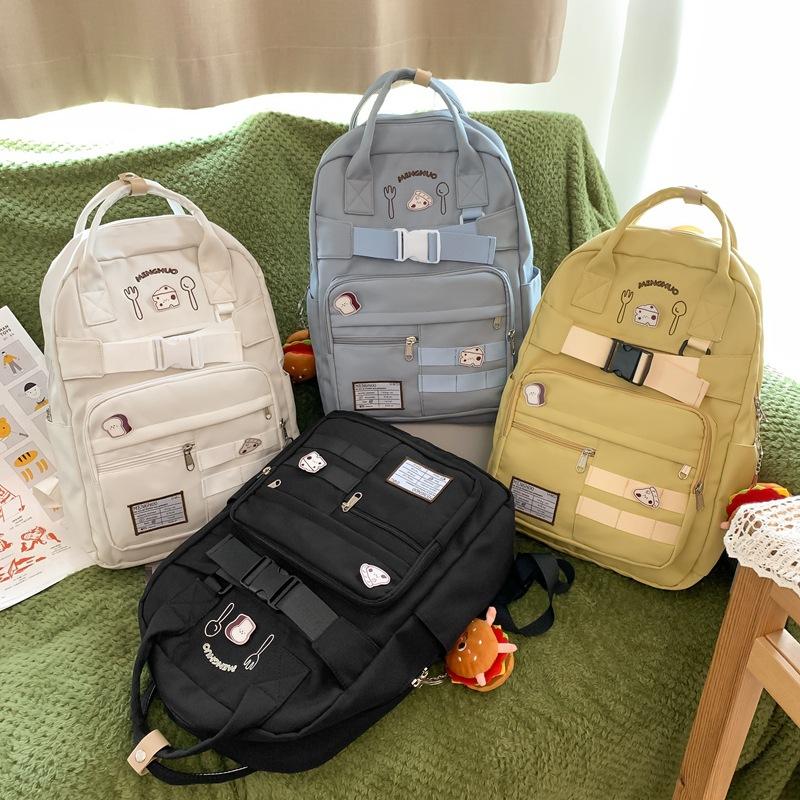 Sweet wind small fresh drawstring lock double pocket student schoolbag junior high school student large capacity backpack